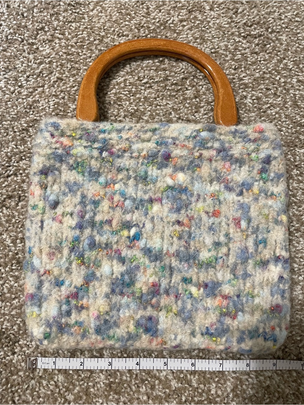Multicolor Felted Wool Handbag with Wooden Handles - Picture 3 of 4